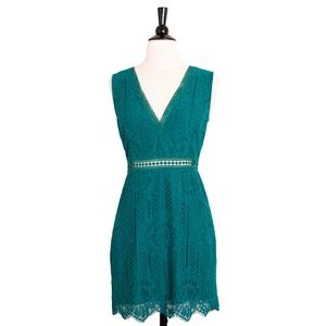 APRICOT UK | Hannah Green Lace Overlay Mini Dress